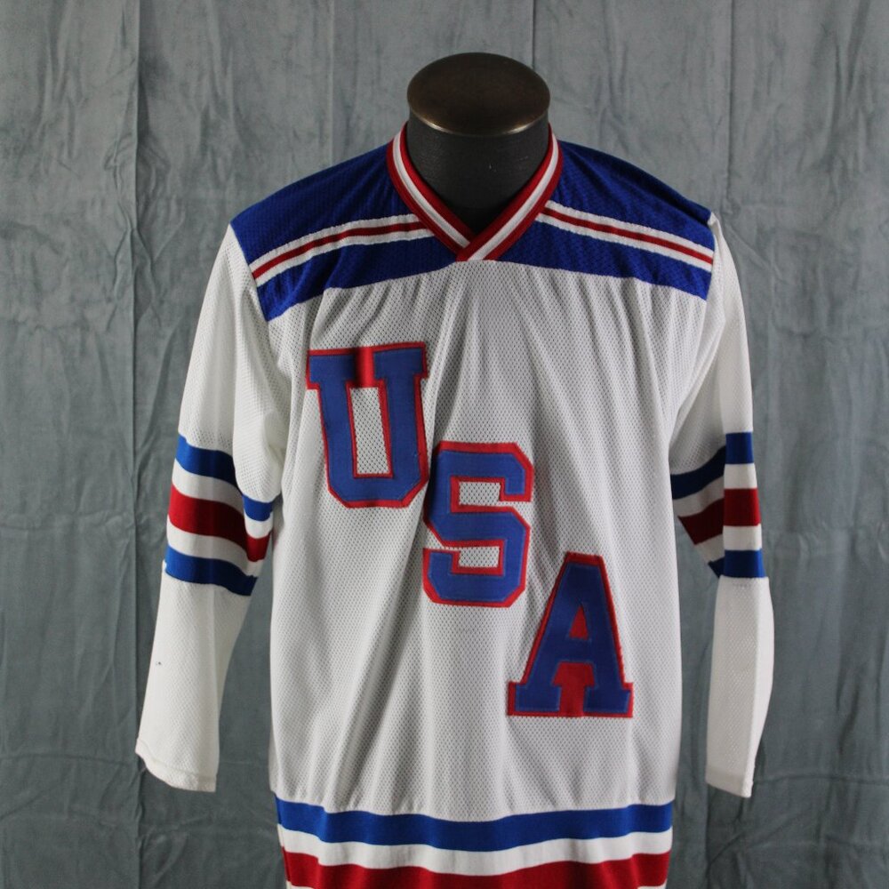 Team USA Hockey Jersey (VTG) - 1980s Home White by Empire - Men's 48